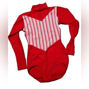 VINTAGE LEOTARD 70’s Red Long Sleeve Advanced Theatrical Co Turtleneck Sm/Med